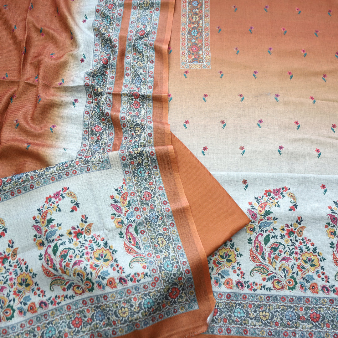 Samara Tang Orange Digital Kashmiri Printed Semi Pashmina Winter Set