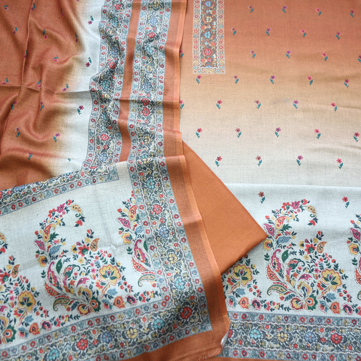 Samara Tang Orange Digital Kashmiri Printed Semi Pashmina Winter Set