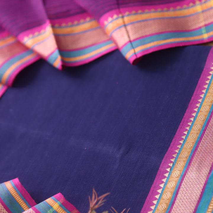 Sanskar Dark Blue with Purple Bottom in Temple Hem South Cotton Suit Set