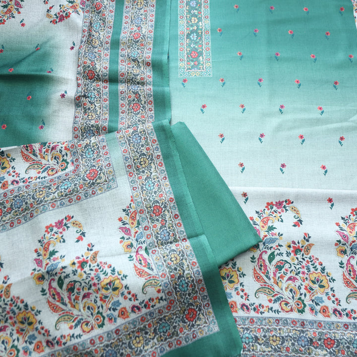 Samara Aqua Turq Digital Kashmiri Printed Semi Pashmina Winter Set