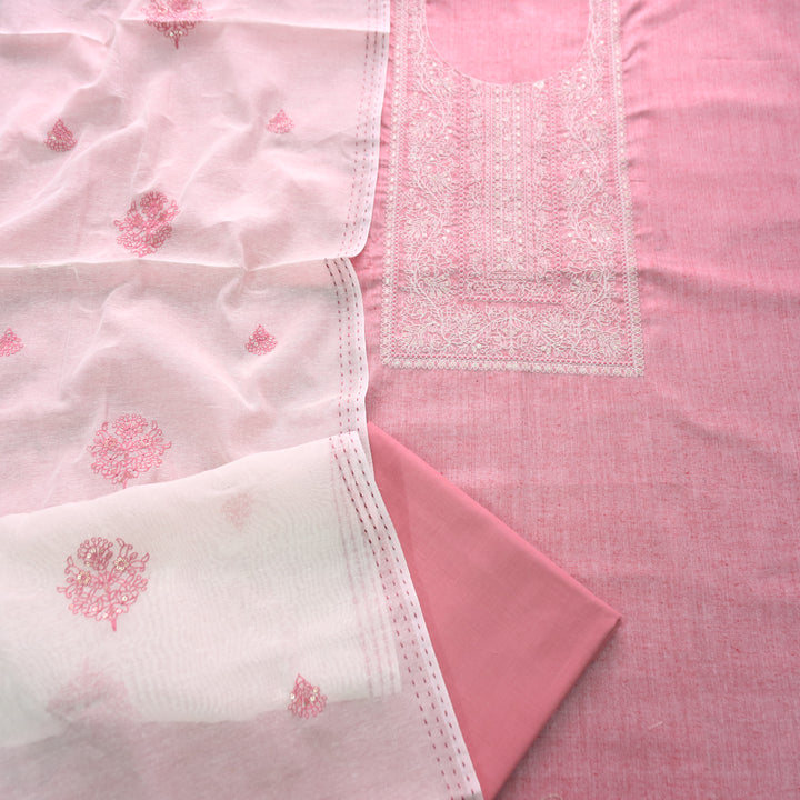Nigahen Petal Pink Thread Embroidered Neck Work Cotton Suit Set