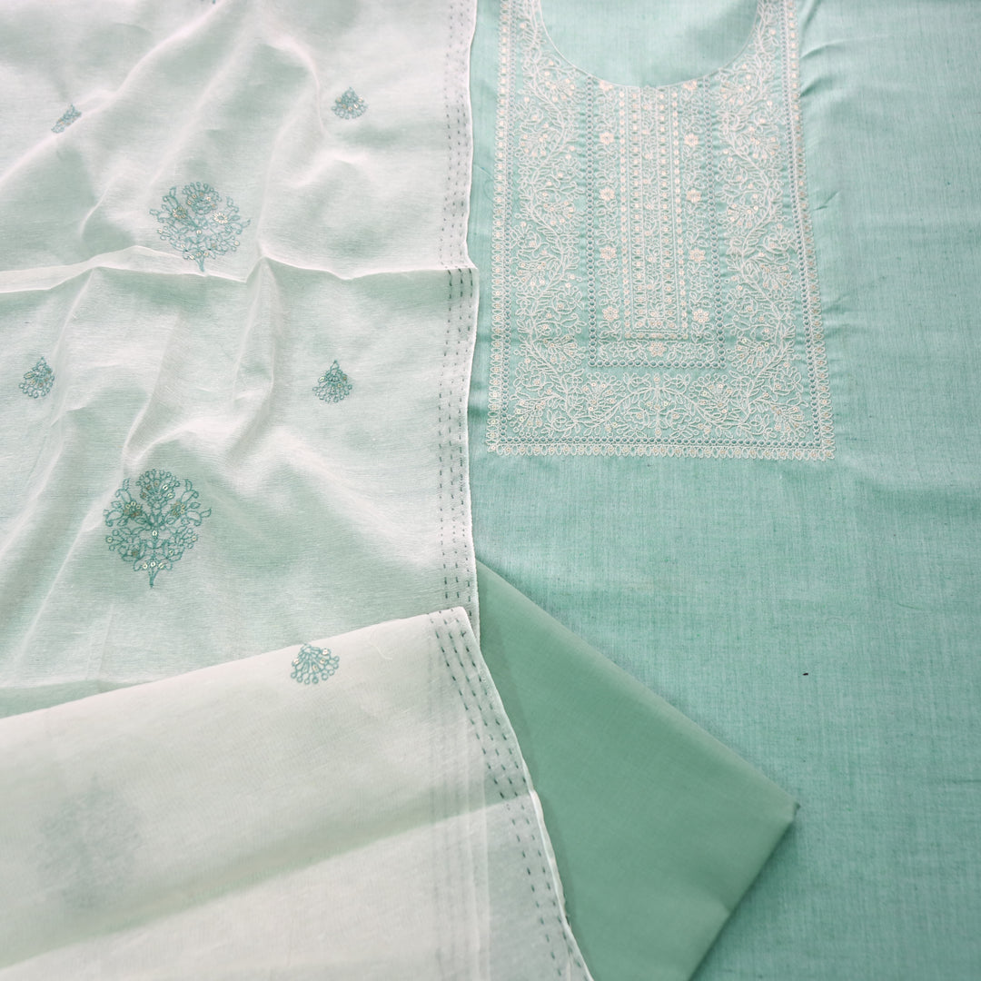 Nigahen Castleton Mint Thread Embroidered Neck Work Cotton Suit Set