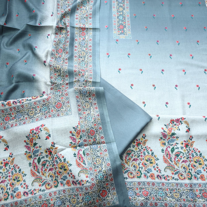 Samara Fossil Grey Digital Kashmiri Printed Semi Pashmina Winter Set