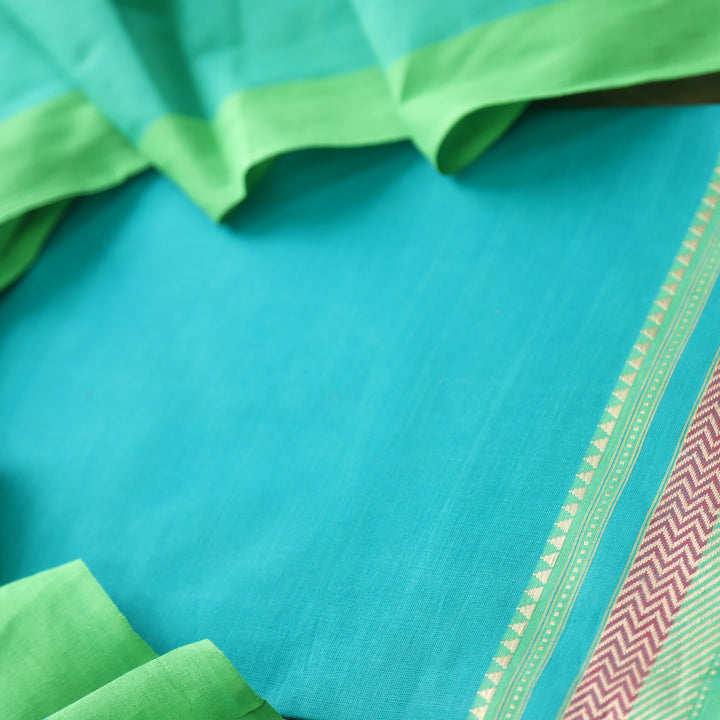 Sanskar Ocean Blue in Mangalgiri Hem Work South Cotton Suit Set