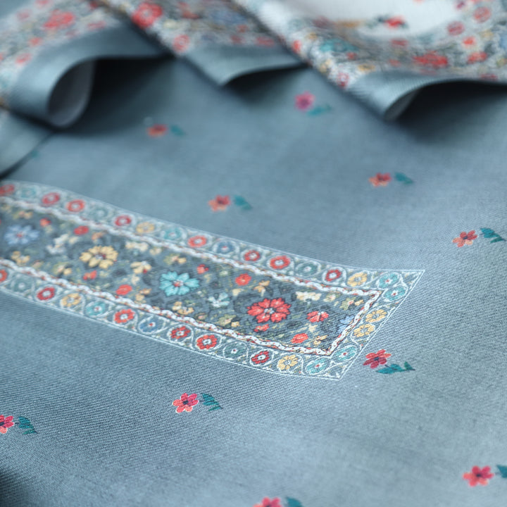 Samara Fossil Grey Digital Kashmiri Printed Semi Pashmina Winter Set
