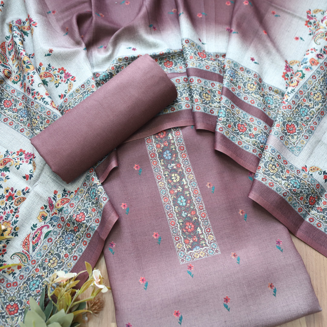 Samara Mulberry Helio Digital Kashmiri Printed Semi Pashmina Winter Set