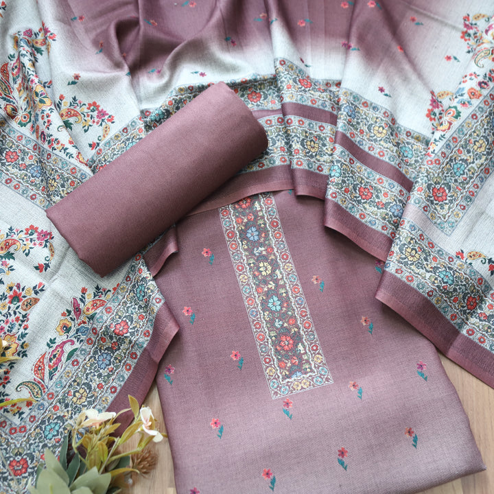 Samara Mulberry Helio Digital Kashmiri Printed Semi Pashmina Winter Set
