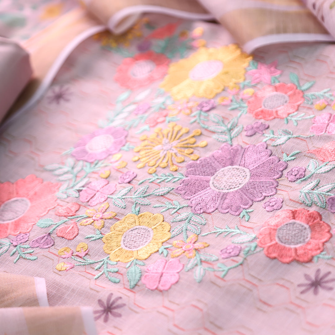 Rashivi Lilly Lilac Thread Embroidered in Floral Printed Shimmer Tissue Linen Set