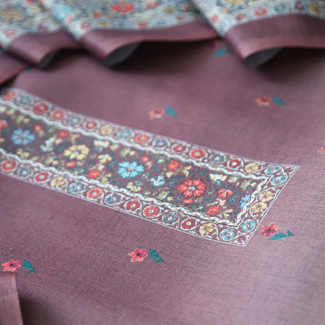 Samara Mulberry Helio Digital Kashmiri Printed Semi Pashmina Winter Set