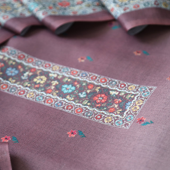 Samara Mulberry Helio Digital Kashmiri Printed Semi Pashmina Winter Set