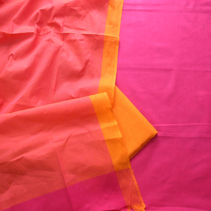 Sanskar Bright Pink in Mangalgiri Hem Work South Cotton Suit Set
