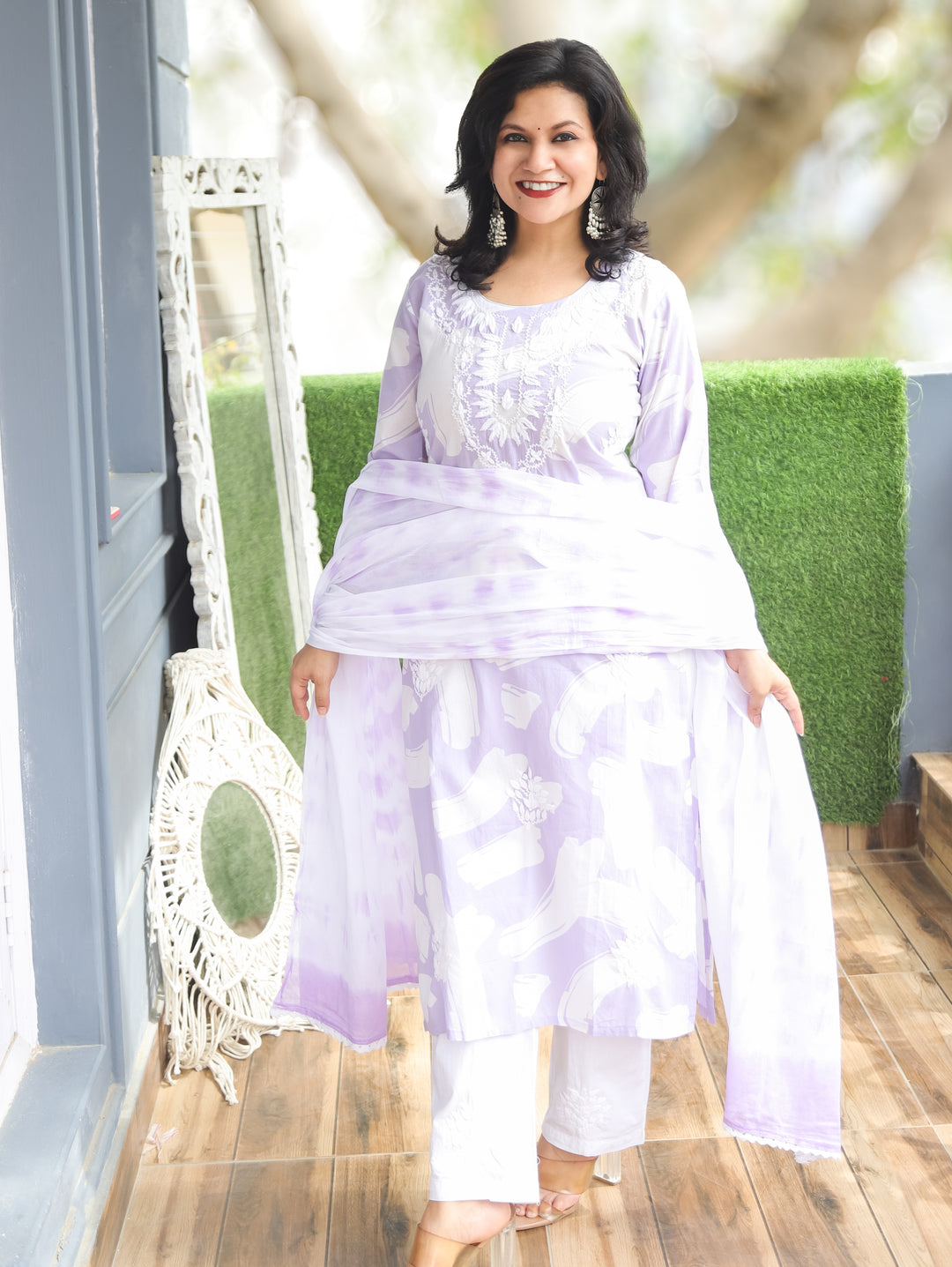 Kira Soft Lilac Chikankari Cotton 3 Piece Set