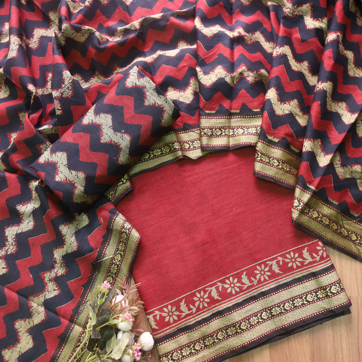 इश्कखुमारी Barn Maroon Red Mangalgiri Hem Work Cotton Suit Set