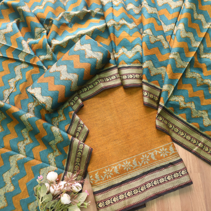 इश्कखुमारी Dijon Yellow Mangalgiri Hem Work Cotton Suit Set
