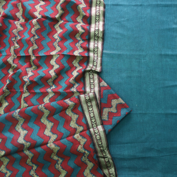 इश्कखुमारी Faded Teal Mangalgiri Hem Work Cotton Suit Set