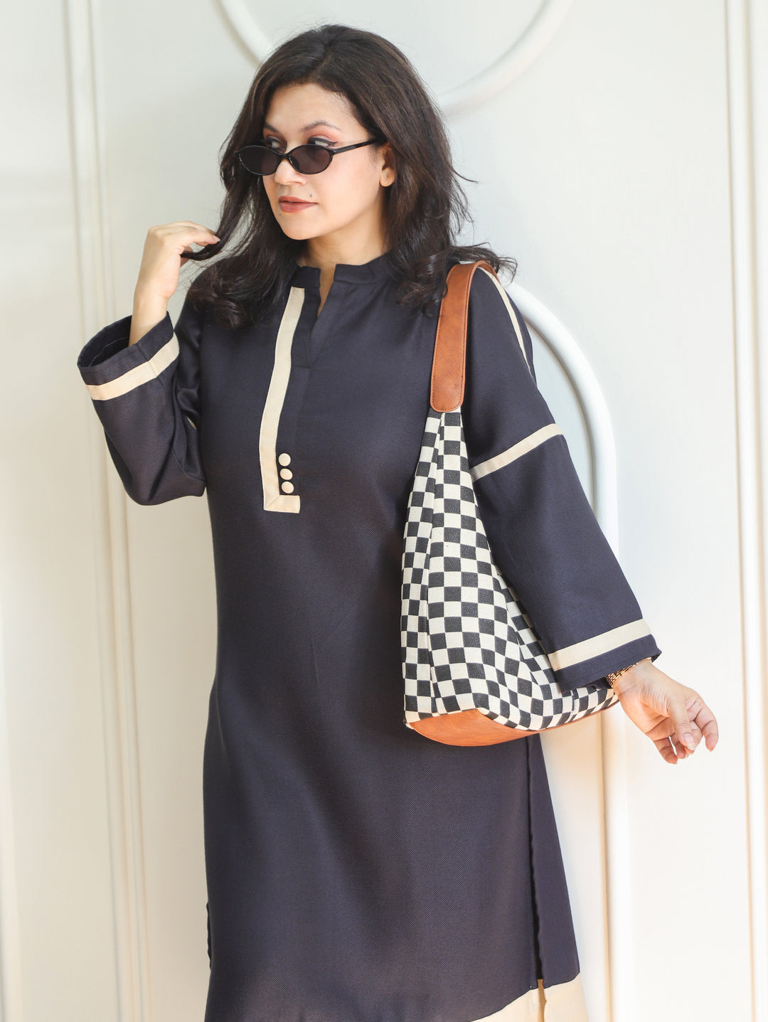 Aaina Midnight Black Ban Collar Winter Twill Co-ord Set