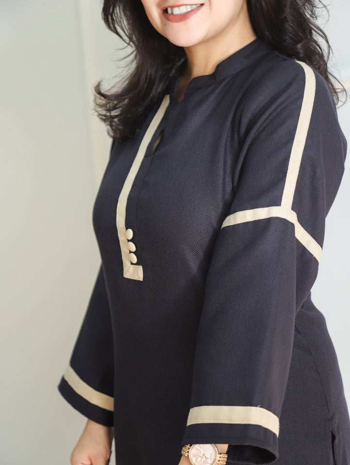Aaina Midnight Black Ban Collar Winter Twill Co-ord Set