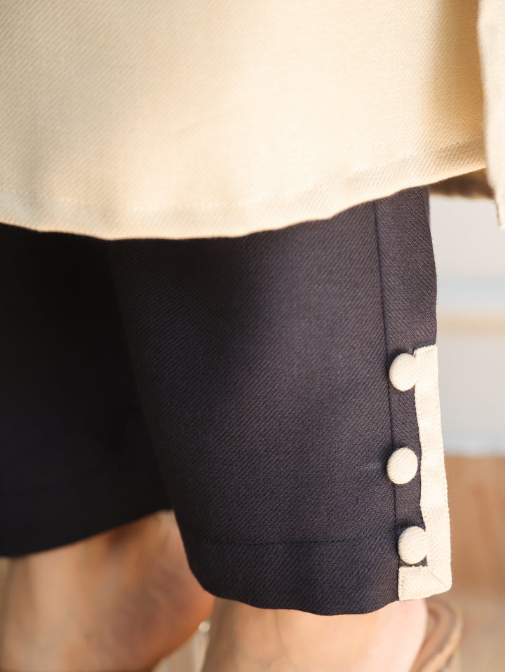 Aaina Midnight Black Ban Collar Winter Twill Co-ord Set