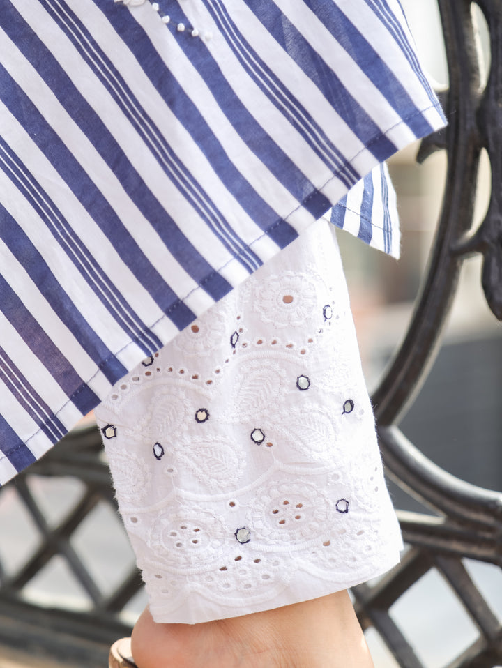 Kira Navy Blue Emboirdered Cotton 3 Piece Set