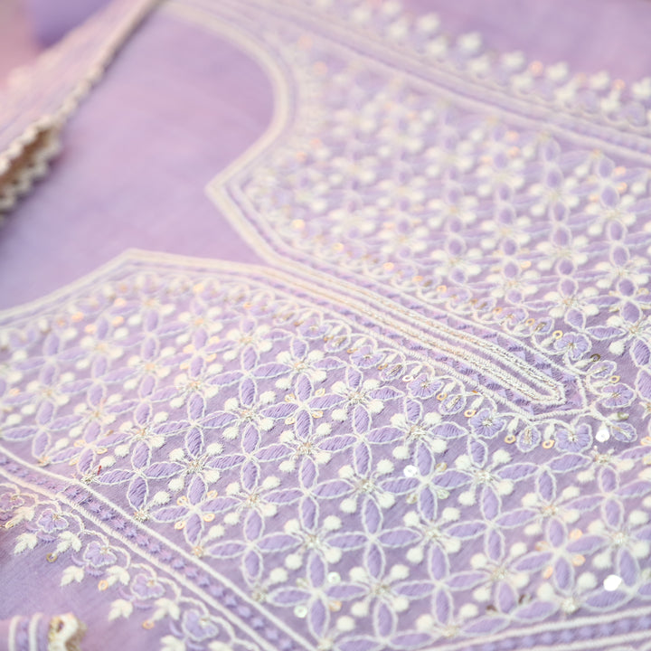 Jeevika Orchid Lavender Blue Embroidered Panel Mul Chanderi Set
