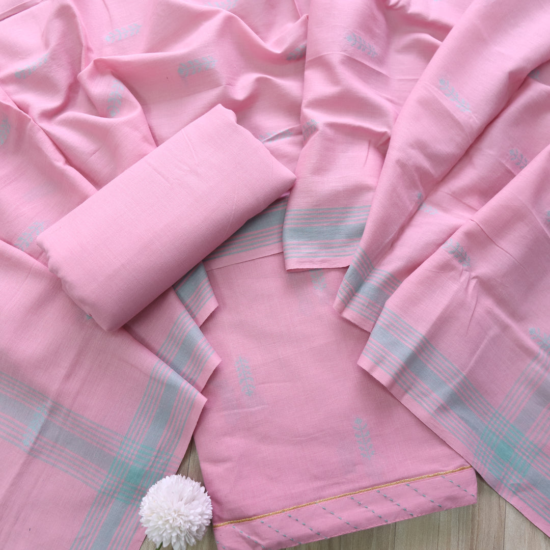 Madhubala Baby Pink Thread Weaved Handloom Cotton Suit Se
