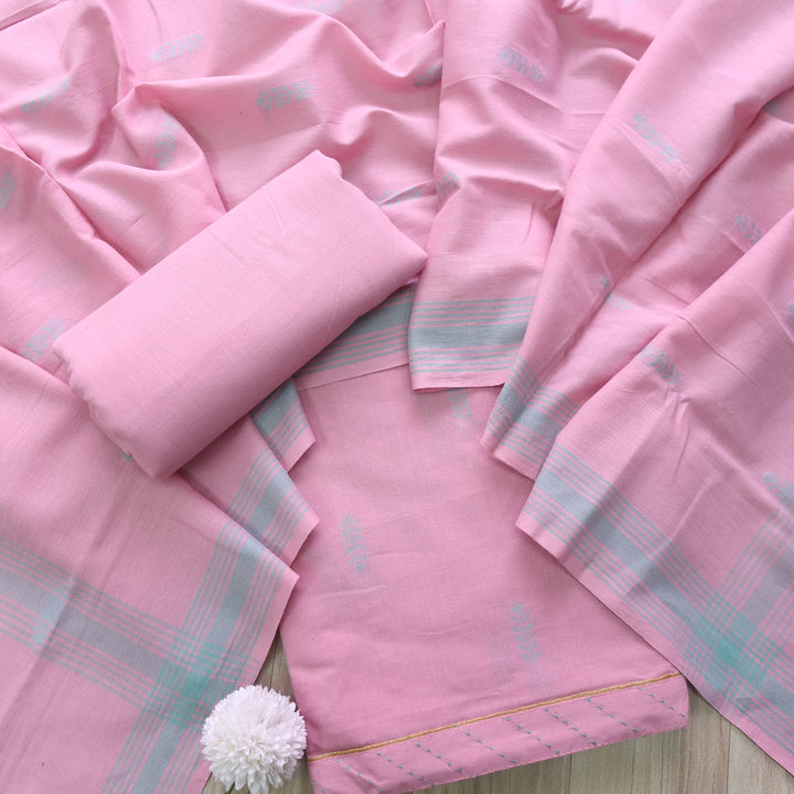 Madhubala Baby Pink Thread Weaved Handloom Cotton Suit Se