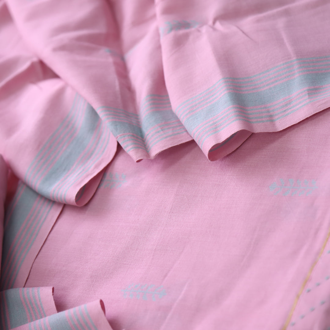 Madhubala Baby Pink Thread Weaved Handloom Cotton Suit Se