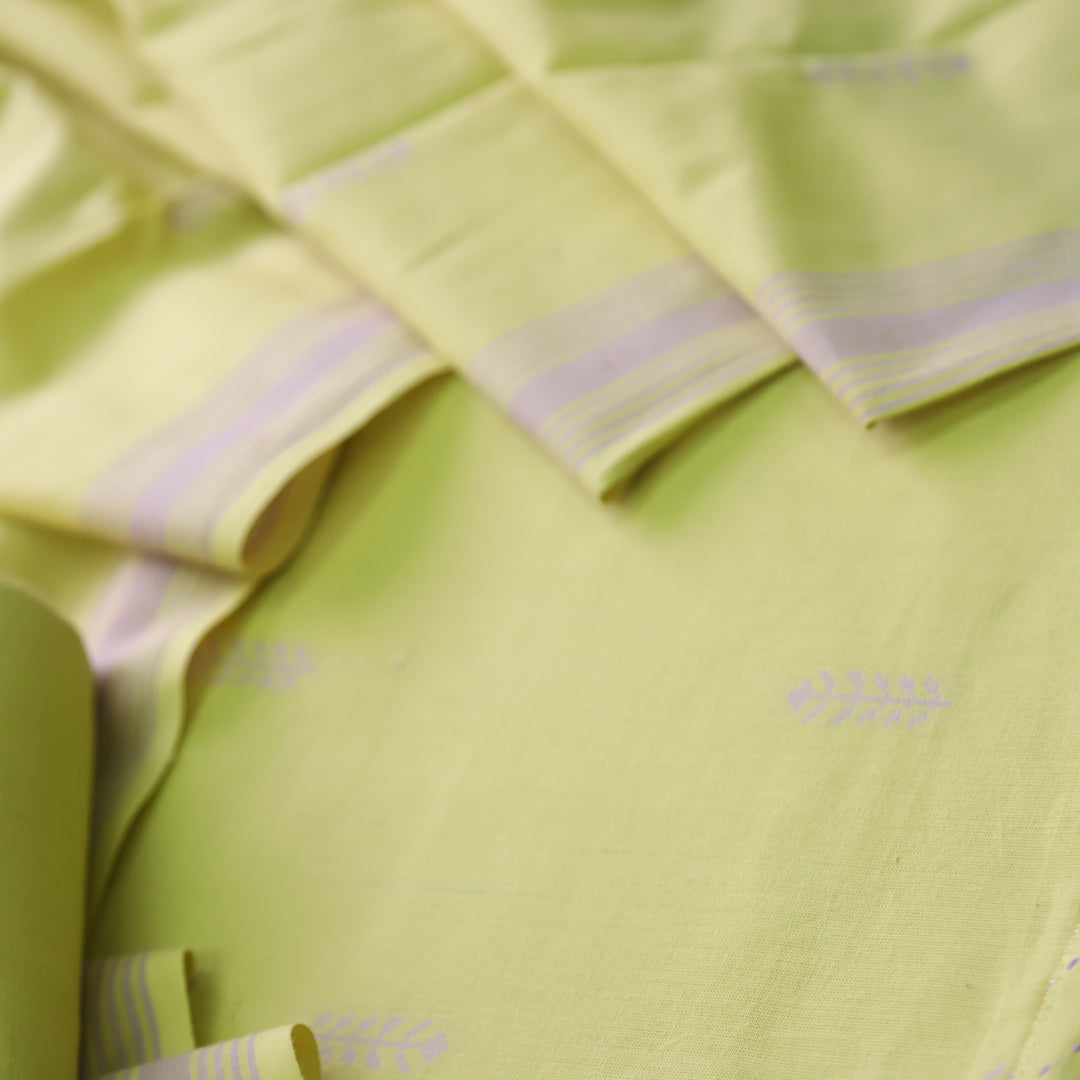 Madhubala Lime Green Thread Weaved Handloom Cotton Suit Set
