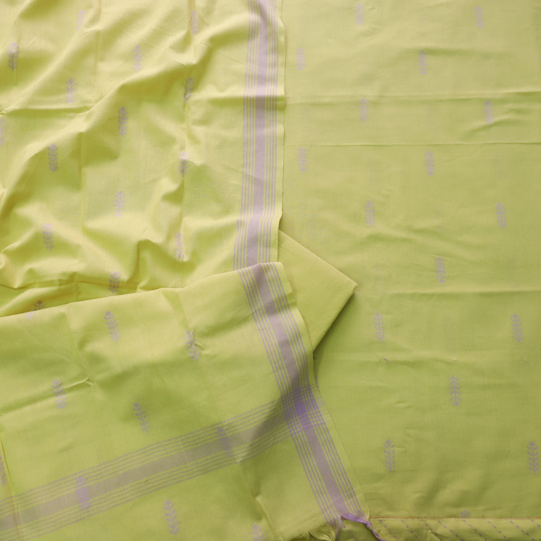 Madhubala Lime Green Thread Weaved Handloom Cotton Suit Set