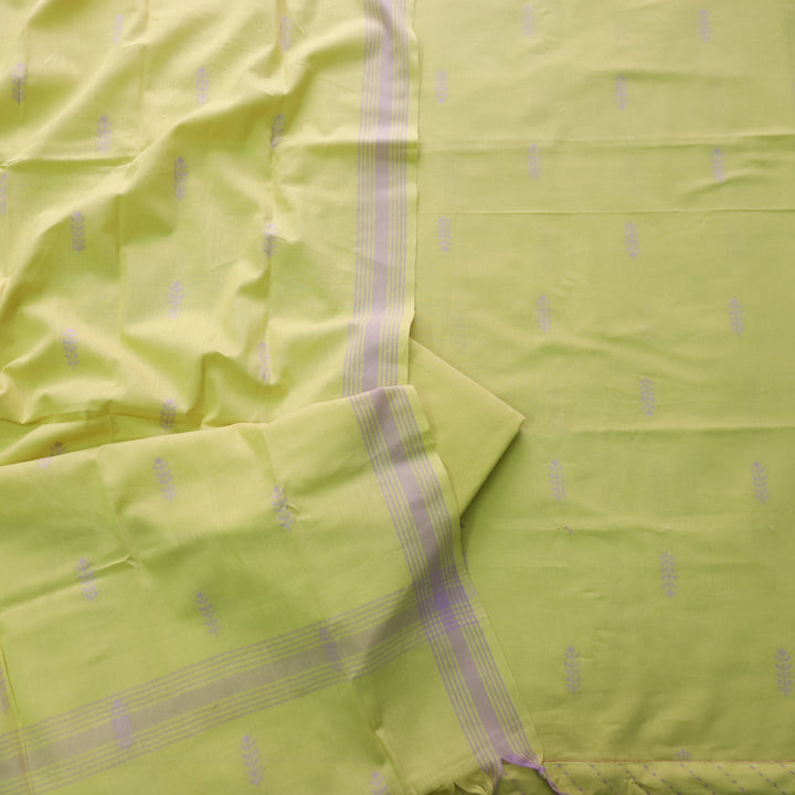 Madhubala Lime Green Thread Weaved Handloom Cotton Suit Set