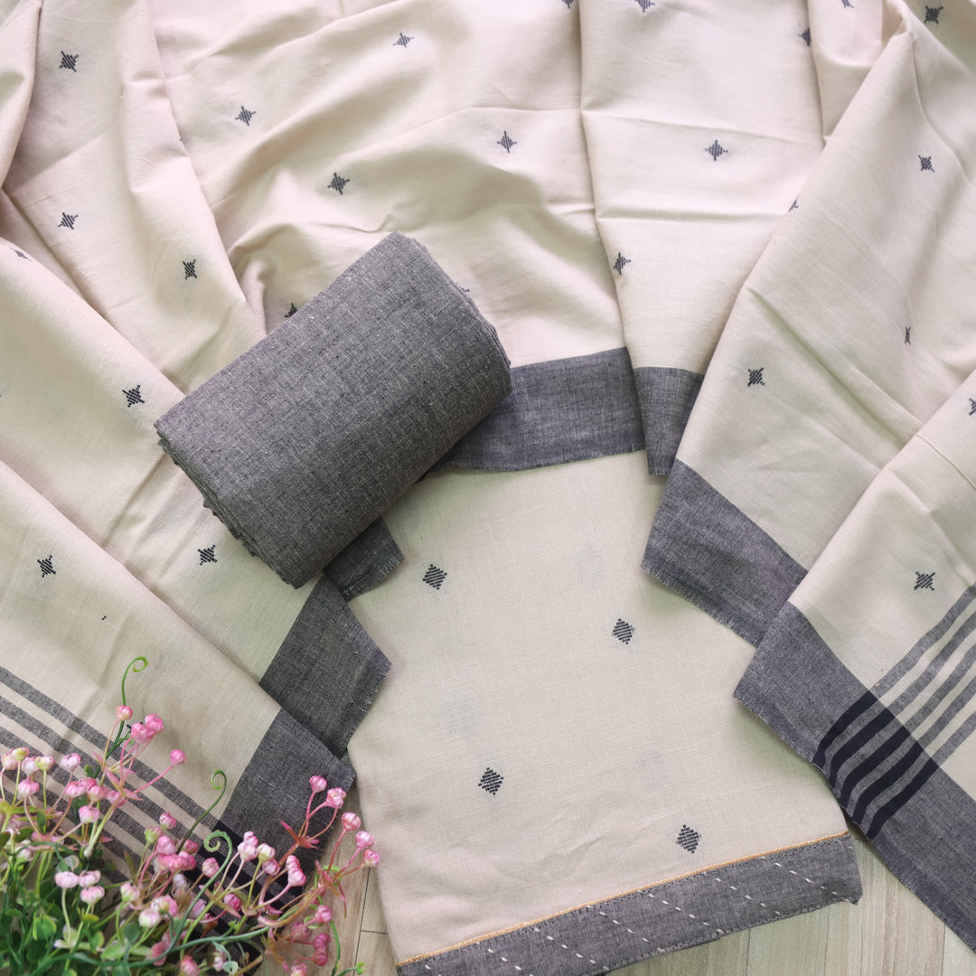 Madhubala Tan Beige Thread Weaved Handloom Cotton Suit Set