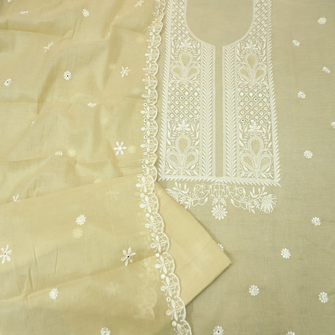 Saloni Sand Beige Embroidered with Patra Work Mul Chanderi Set