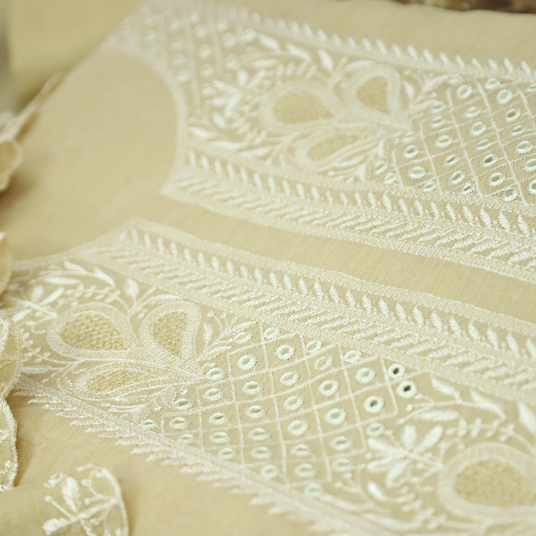 Saloni Sand Beige Embroidered with Patra Work Mul Chanderi Set