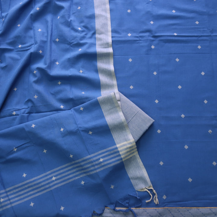 Madhubala Cerulean Blue Thread Weaved Handloom Cotton Suit Set