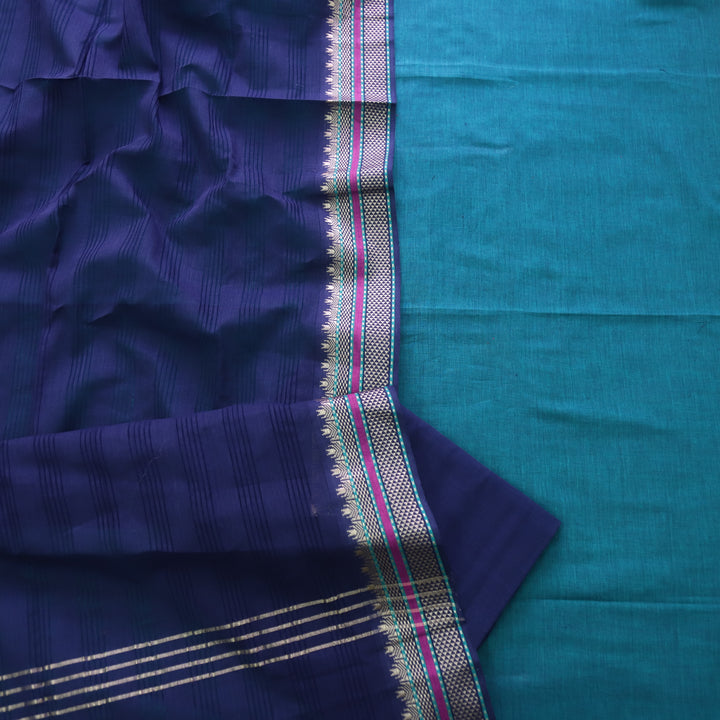 Sanskruti Jade Green with Blue Dupatta South Cotton Mangalgiri Hem Suit Set