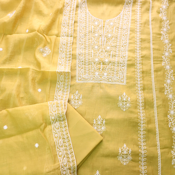 Vamika Bluish Grey Chikankari Panel Mul Chanderi Set