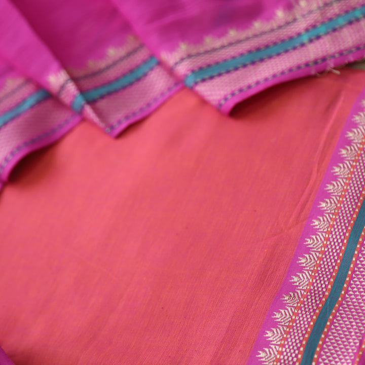 Sanskruti Orange with Magenta Dupatta South Cotton Mangalgiri Hem Suit Set