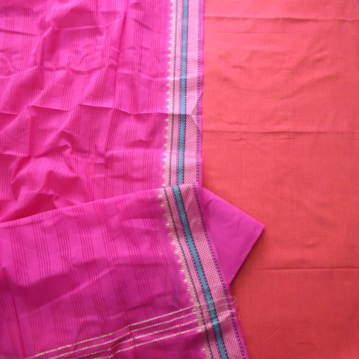 Sanskruti Orange with Magenta Dupatta South Cotton Mangalgiri Hem Suit Set