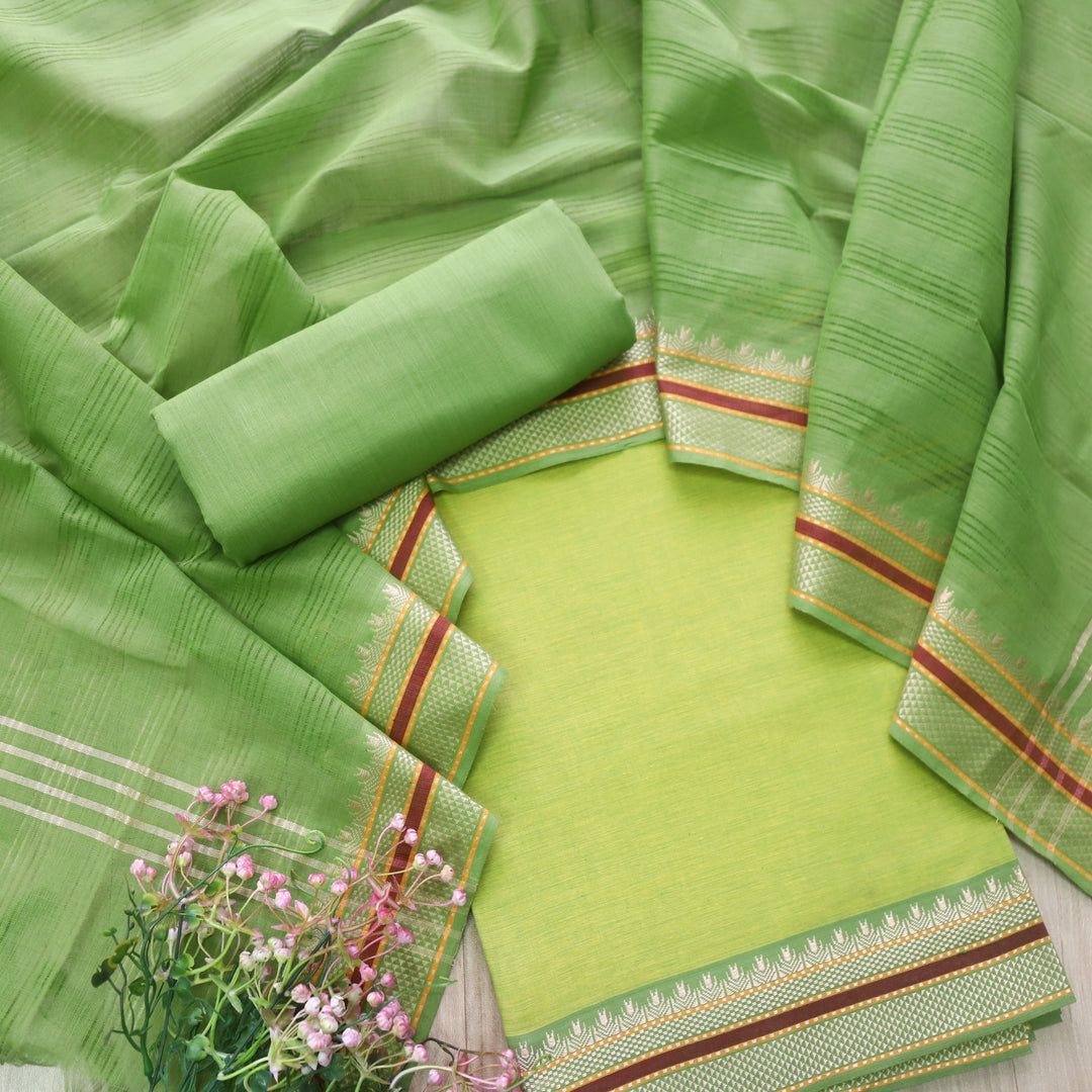 Sanskruti Lime Green Yellow South Cotton Mangalgiri Hem Suit Set