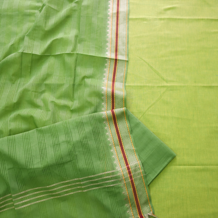 Sanskruti Lime Green Yellow South Cotton Mangalgiri Hem Suit Set