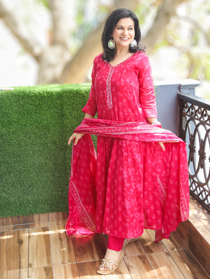 Bella Rani PInk Patra Mul Cotton 3 Piece Set
