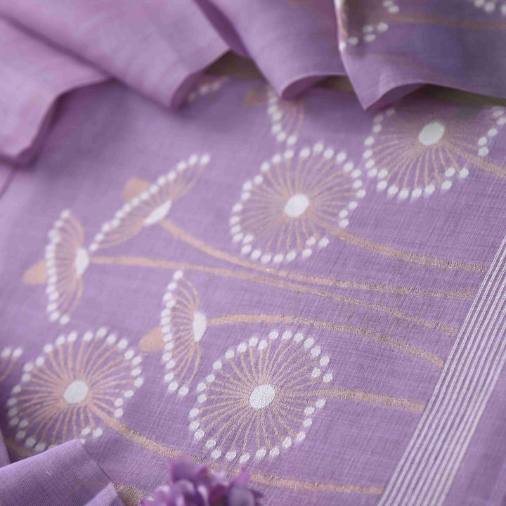 Rubaroo Wisteria Purple All Over Floral Style Zari Weaved Jamdani Suit Set