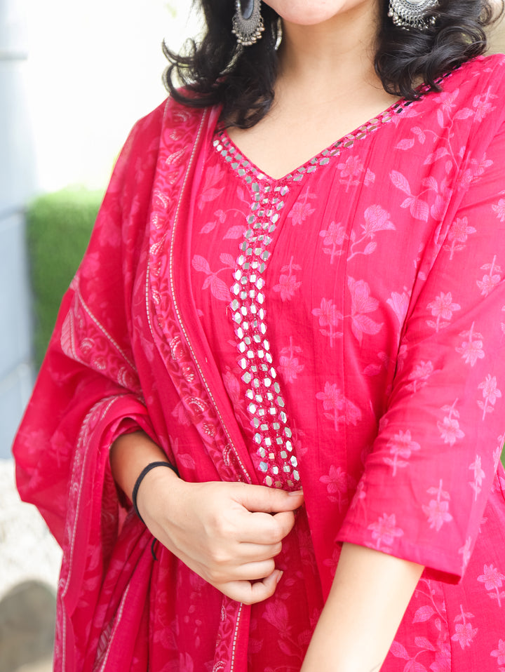 Bella Rani PInk Patra Mul Cotton 3 Piece Set