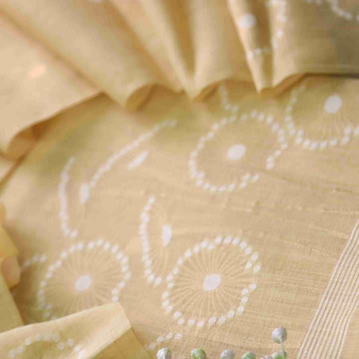 Rubaroo Golden Beige All Over Floral Style Zari Weaved Jamdani Suit Set