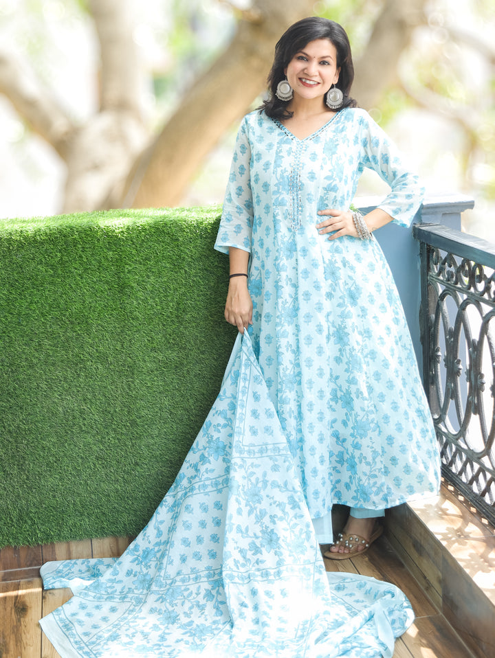 Bella Ice Blue Patra Mul Cotton 3 Piece Set