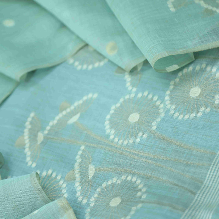 Rubaroo Sea Green All Over Floral Style Zari Weaved Jamdani Suit Set