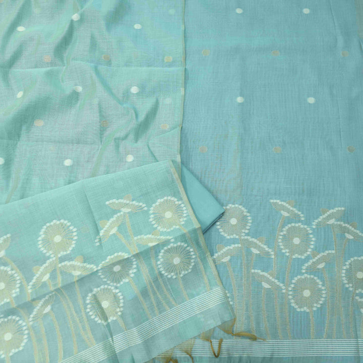Rubaroo Sea Green All Over Floral Style Zari Weaved Jamdani Suit Set