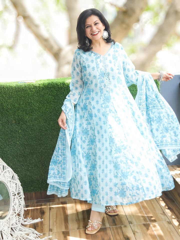 Bella Ice Blue Patra Mul Cotton 3 Piece Set