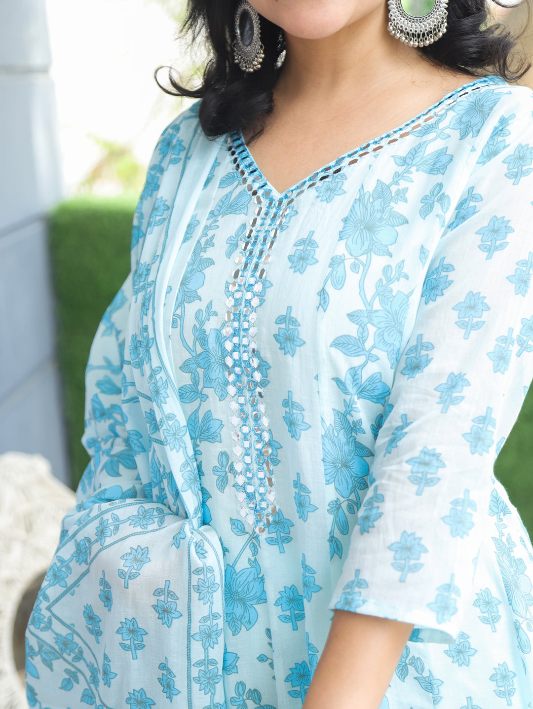 Bella Ice Blue Patra Mul Cotton 3 Piece Set