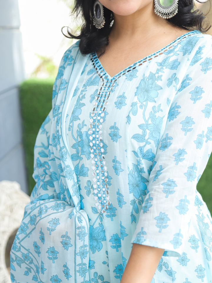 Bella Ice Blue Patra Mul Cotton 3 Piece Set